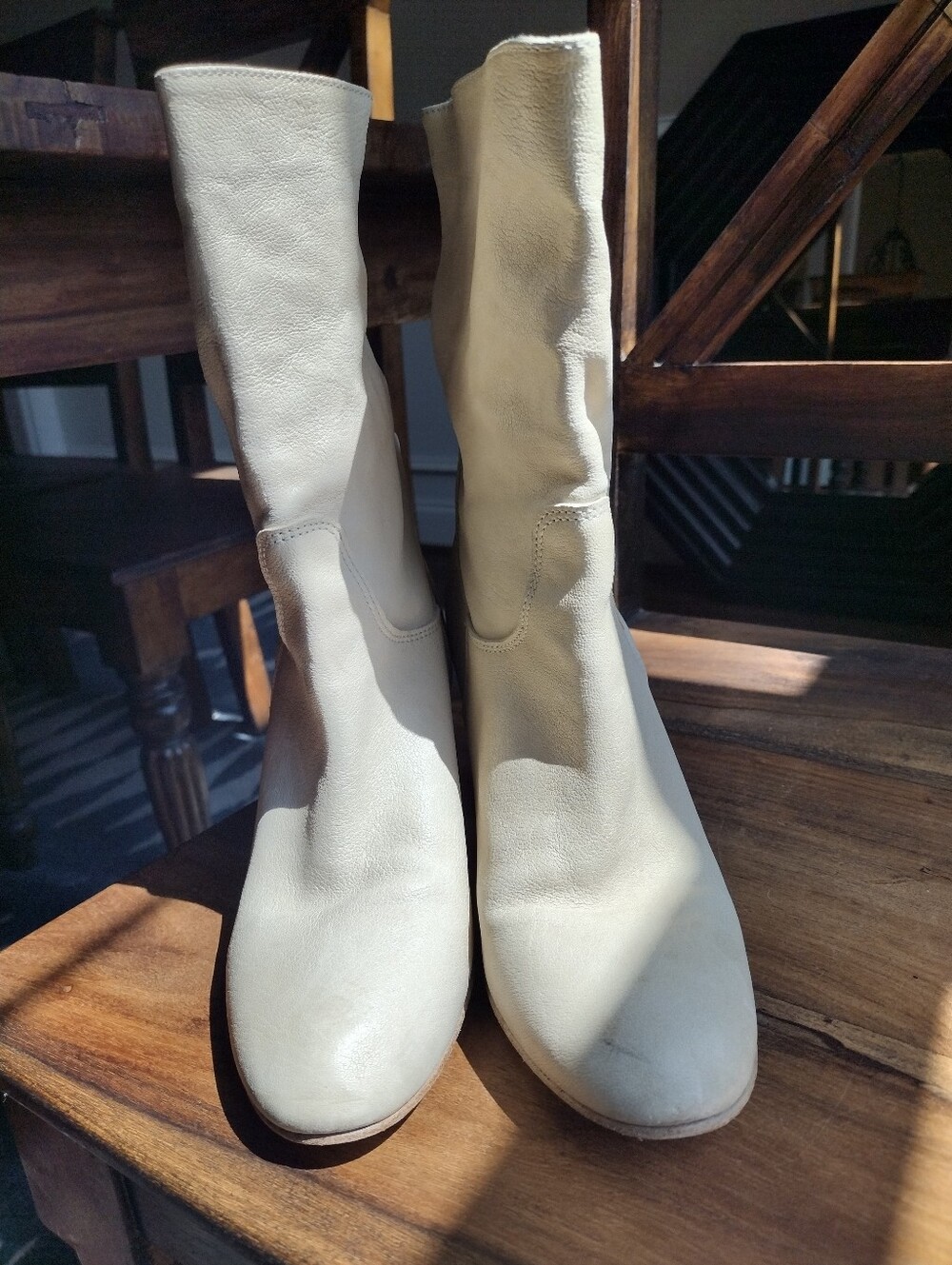 Free People Cream Leather Slouch Boots Size 7.5 - Picture 4 of 5